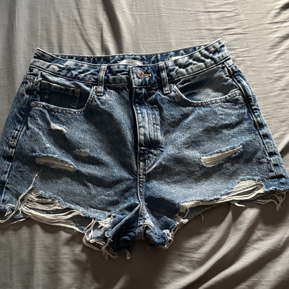 Forever 21 Blue Distressed Jean Shorts